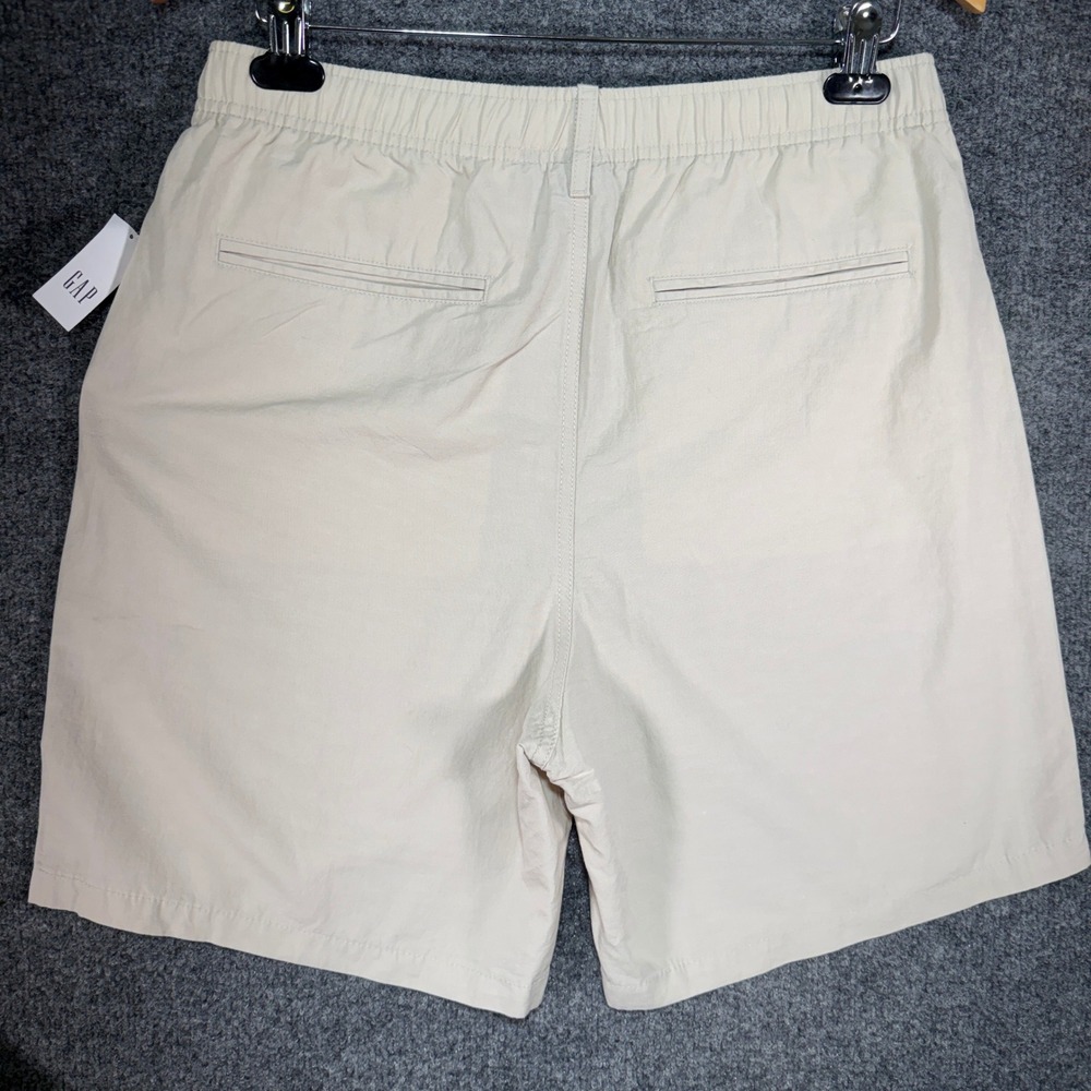 Gap Linen Easy Shorts Mens Medium Khaki Tan Pull-On Drawstring Elastic Waist - Picture 2 of 11
